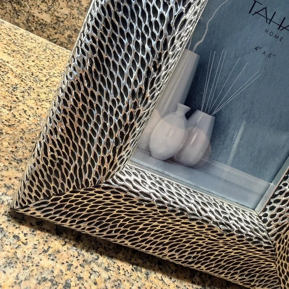 Tahari Home Picture Photo Frame 4x6 Silver Snakeskin Textured Tabletop Decor